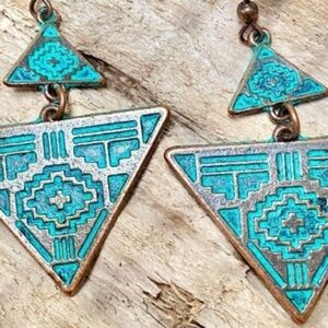 Enchanting teal and bronze boho Earrings w Gypsy vibe